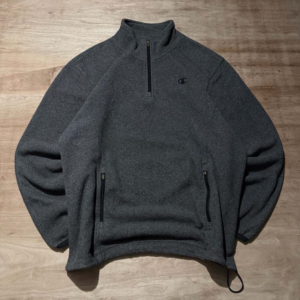 Champion Gray Fleece Quarter Zip Pullover Large Gorpcore Outdoor